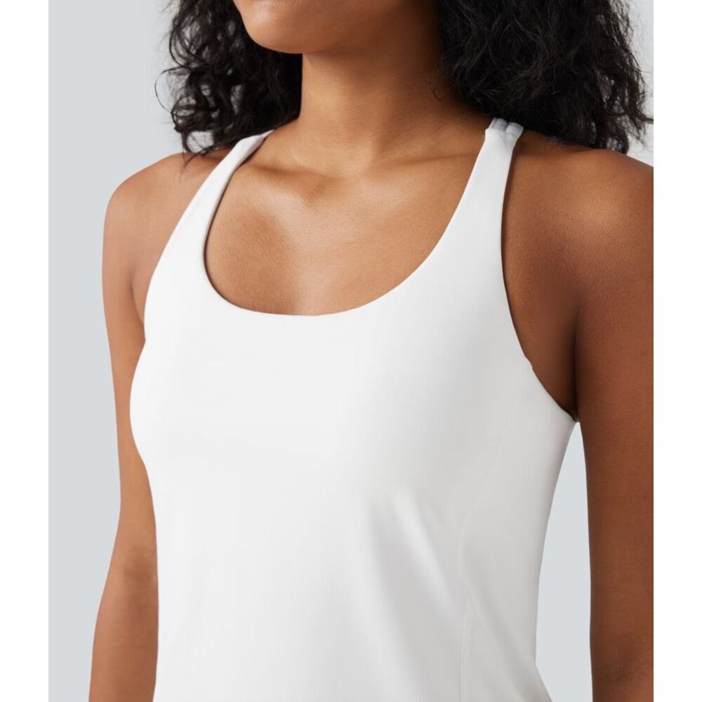 Halara XL White UltraSculpt Round Neck Curved Hem Backless Workout Tank Top NWT - Picture 4 of 5